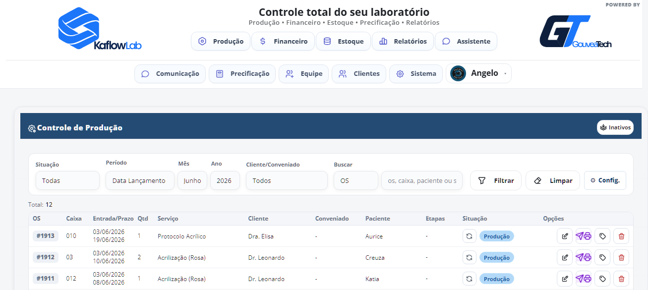 Controle de produção do Kaflow
